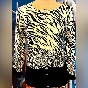 Vintage Pierri NYsweater in small w/ animal print & beads around the chest area.
